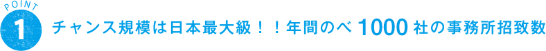 POINT 1 チャンス規模は日本最大級！！年間のべ1070社の事務所招致数